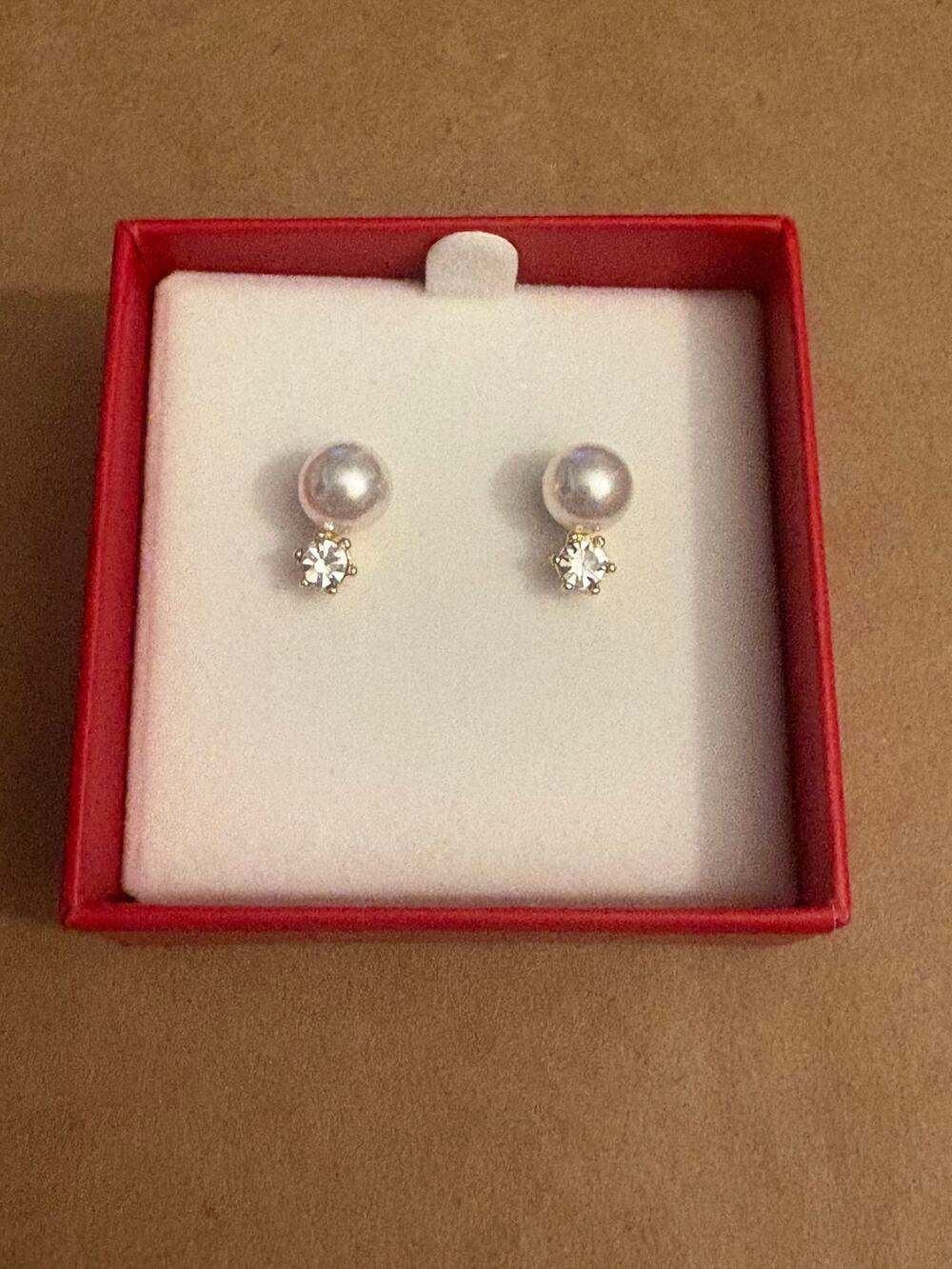 Talbots Boxed Faux Pearl Crystal Stud Earrings